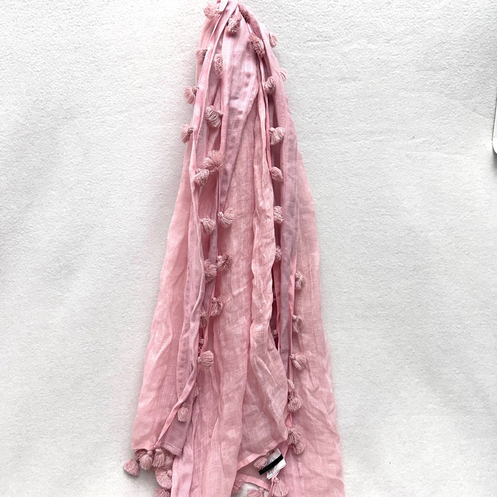 J.Crew Pink Linen 24x83 Tassel Trim Scarf Herringbone Rectangular Wrap